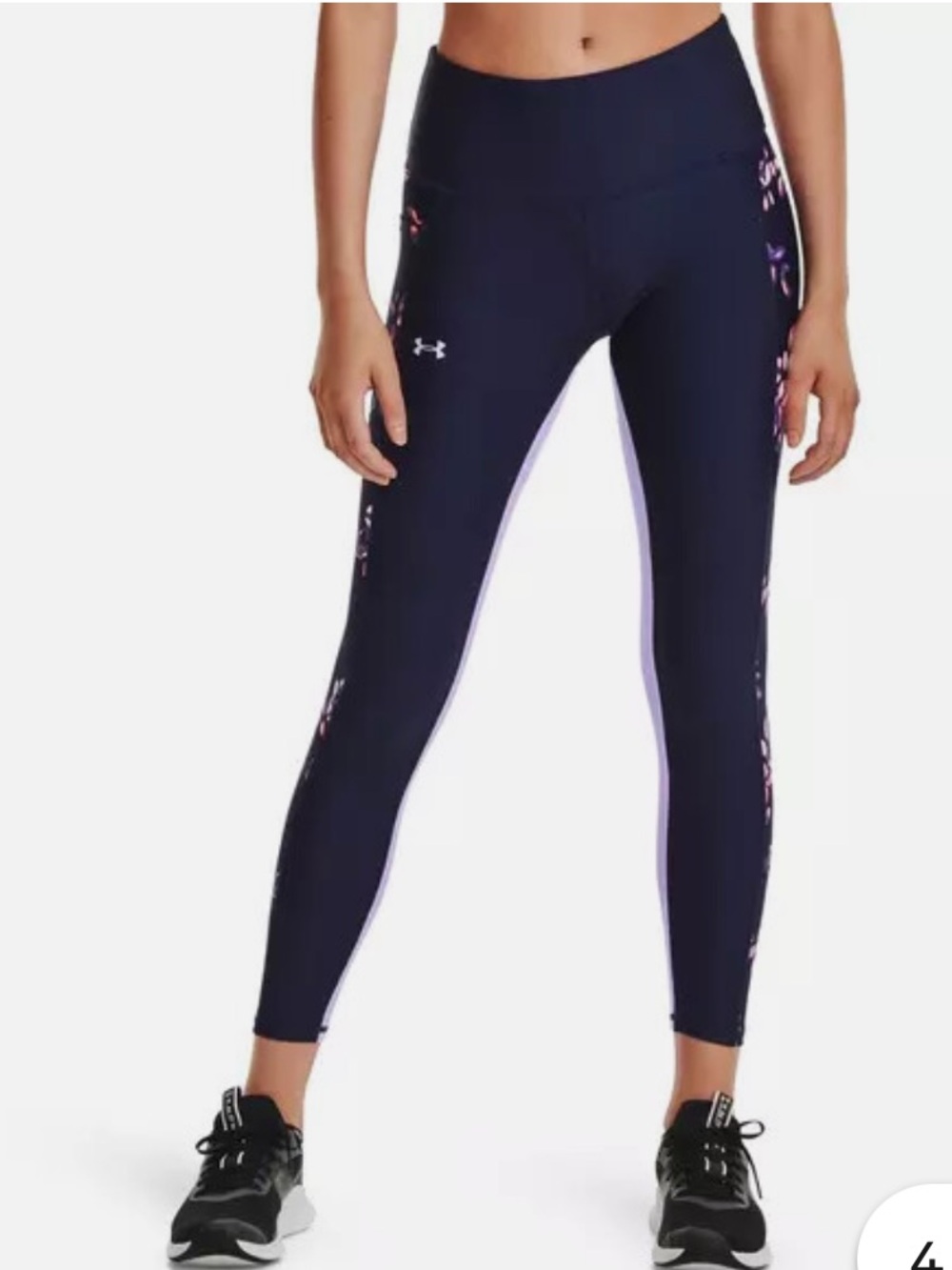NWT Under Armour Navy Cold Gear Leggings  with Pink Floral Side Panels
